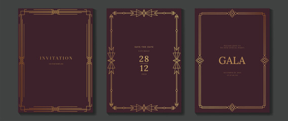 Aufkleber - Luxury wedding invitation card background vector. Golden elegant gold frame on red background. Premium design illustration for wedding and vip cover template, banner, poster.