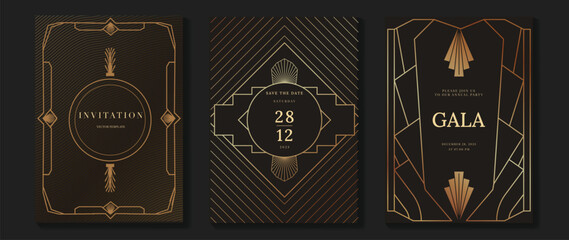 Aufkleber - Luxury wedding invitation card background vector. Golden elegant gold frame on brown background. Premium design illustration for wedding and vip cover template, banner, poster.