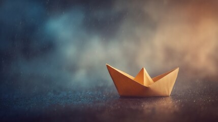 Aufkleber - Isolated Paper Boat Drifting on a Soft Stormy Gradient Background With Dynamic Colors and a Tranquil Atmosphere