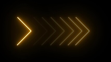 Poster - A yellow neon right directional arrow isolated on a black background