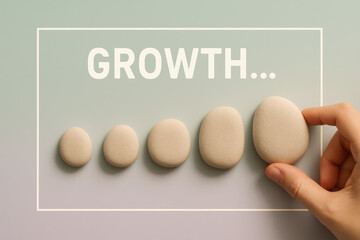 Poster - The concept progress is symbolized by steadily increasing stones while the act placing the final piece represents careful development in business growth