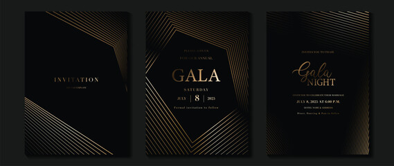 Wall Mural - luxury wedding invitation card background vector. golden elegant gold wavy lines on dark background.
