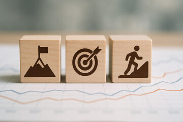 Poster - Success in business requires continual advancement toward clear objectives with milestones marking achievement and steady effort driving growth