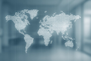 Aufkleber - Global connectivity and data are represented by a glowing digital map formed with evenly spaced dots illustrating continents