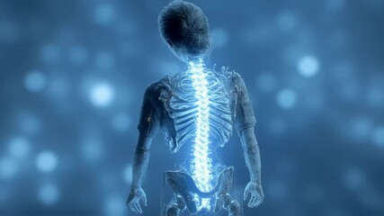 Poster - medical visualization of a woman showing her glowing spine and nervous system, providing insights in