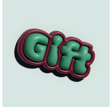 There is a vibrant green and red sign prominently displaying the word gift against a clean white background, making it eyecatching and festive