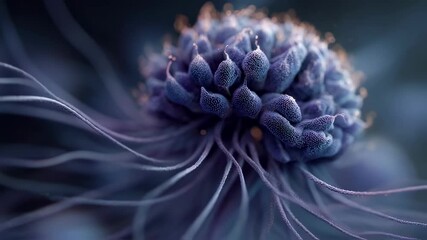 Poster - Microscopic view of a virus or bacteria, pulsating and emitting filaments, isolated on a white background, offering a detailed look into the world of microbiology and disease