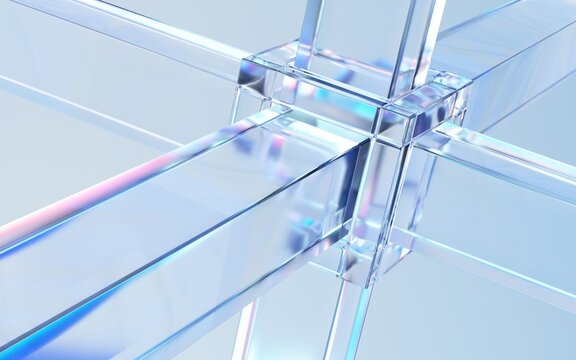 Geometric background with glass shape. 3d rendering illustration.