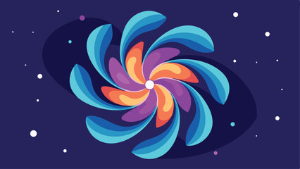 Poster - Abstract colorful floral spiral with stylized petals on a dark blue background