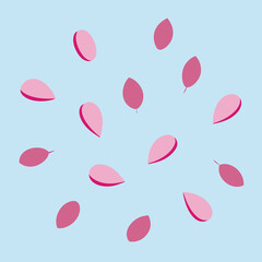 Poster - Abstract composition of floating petals in shades of pink and purple on sky blue