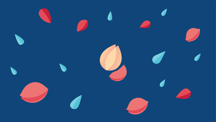 Poster - Abstract composition of petals and raindrop shapes on a deep blue background