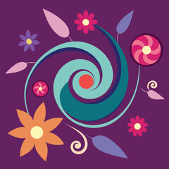 Poster - Abstract floral arrangement with swirls and decorative elements on a white background