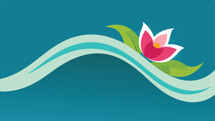 Poster - Abstract floral design with green leaves and curved watery lines on transparent background