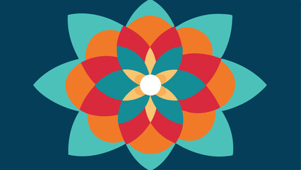 Poster - Abstract floral design with overlapping geometric shapes in vibrant color palette