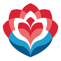 Poster - Abstract floral design with overlapping shapes in shades of red and blue