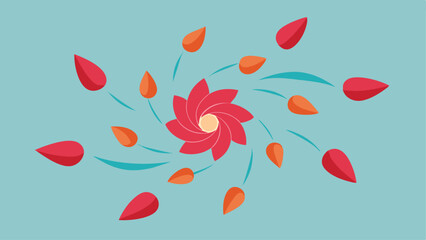 Poster - Abstract floral design with spiraling petals and teal swirls with transparent background