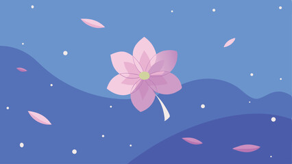 Poster - Abstract flower composition with floating petals and dots on a blue gradient background