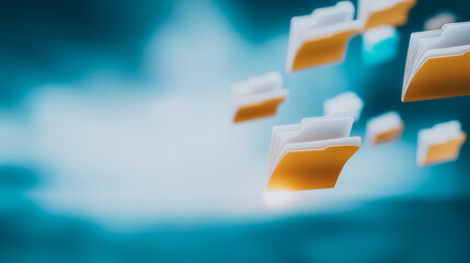 Fototapete - Digital Documents in the Cloud: Floating files and folders, symbolizing digital data management and storage in a futuristic and interconnected network.