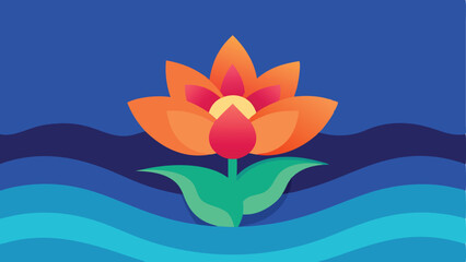 Poster - Abstract lotus flower in bloom with gradient colors and stylized wave background