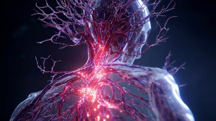 Poster - Medical visualization displaying glowing lymph nodes resembling a branching tree within a transparent human body, highlighting the lymphatic system's intricate network