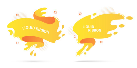Fototapete - Bright yellow liquid ribbons on white background. Collection design elements, decorative sticker for sale banner. 