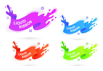 Fototapete - Bright liquid ribbons on white background. Collection design elements, decorative sticker for sale banner. 