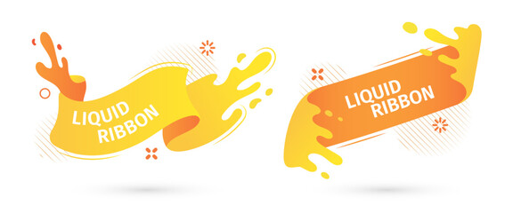 Fototapete - Bright yellow liquid ribbons on white background. Collection design elements, decorative sticker for sale banner. 