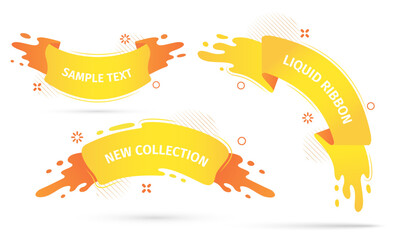 Fototapete - Bright yellow liquid ribbons on white background. Collection design elements, decorative sticker for sale banner. 