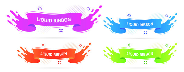 Fototapete - Bright liquid ribbons on white background. Collection design elements, decorative sticker for sale banner. 