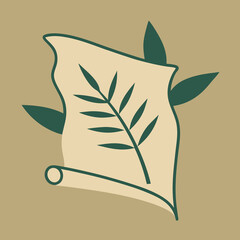 Poster - Botanical scroll with leaves illustration perfect for decorative or branding projects