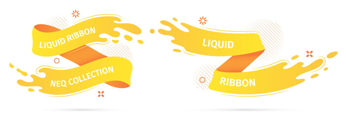 Fototapete - Bright yellow liquid ribbons on white background. Collection design elements, decorative sticker for sale banner. 