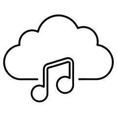 Poster - Cloud Music Icon Depicts the Harmony of Digital Storage and Audio Content Creation in Minimalist Black and White Outline