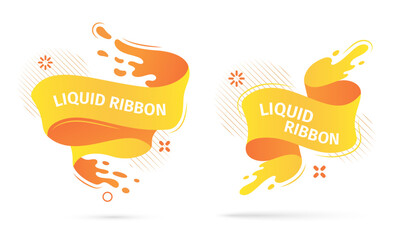 Fototapete - Bright yellow liquid ribbons on white background. Collection design elements, decorative sticker for sale banner. 
