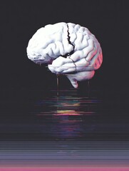 Aufkleber - Fractured Brain With Glitch Effect Against Dark Gradient Background and Empty Center-Right Space Offers a Striking Visual Representation