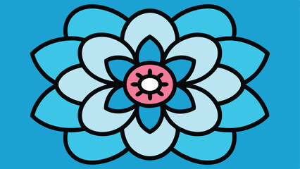 Poster - Colorful floral illustration in blue tones with black outlines, suitable for various projects