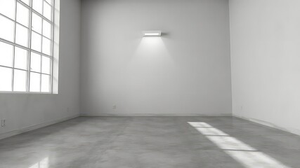 Poster - Modern interior space with bright window and concrete floor presents a blank canvas for creative expression