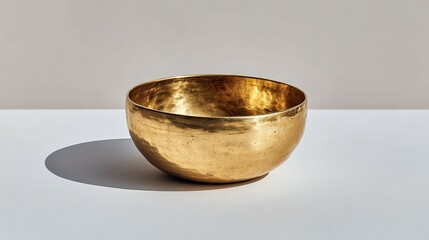 Poster - Polished golden metal bowl on a white surface.