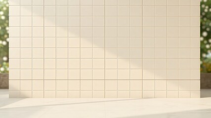 Poster - Square tiled wall and floor bathed in sunlight creates a minimal and modern background for product presentations