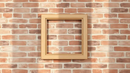 Poster - Simple Light Wood Frame Mockup on a Textured Brown and Beige Brick Wall Surface for Art or Photography Display