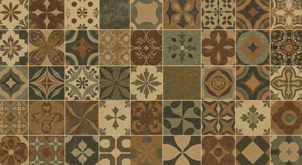 Naklejka na meble Rustic Brown and Beige Tile Mosaic A Collection of Vintage-Inspired Patterns