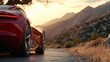 © Larisa AI - This stunning image features a sleek sports car parked on a scenic mountain road, capturing the thrill of adventure and the beauty of nature's landscape.