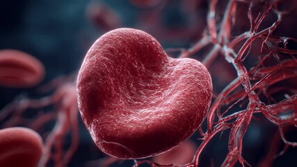 Poster - Oxygenated red blood cell navigating through winding vein, surrounded by fellow erythrocytes in detailed medical visualization revealing circulatory system dynamics