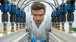 © adaptable_ Lark98A1 - A focused professional examines machinery in a laboratory setting, showcasing precision and technology.