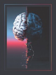 Aufkleber - Fractured Brain With Glitch Effect Showcases Surreal Art on Dark Gradient Backdrop With Empty Space