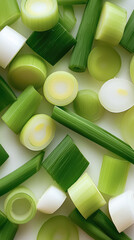 Poster - Fresh green onion pieces vibrant crisp healthy vegetable closeup food kitchen ingredient natural