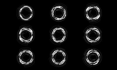 Poster - Set of sci fi white circle user interface elements technology futuristic design modern creative on black background vector