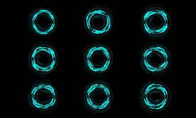 Poster - Set of sci fi blue neon circle user interface elements technology futuristic design modern creative on black background vector