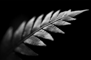 Poster - Fern leaf, black background, close up, intricate pattern, natural texture, dramatic lighting, botanical art