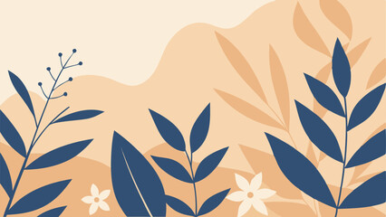 Poster - Elegant botanical abstract illustration with leaves and soft earth tone background