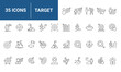 © ricky_and - Target set of web icons in line style. Goal target and mission success. Containing goal, achievement, success, aim, target, headhunting, shoot, employment, aim, headhunting. Editable stroke